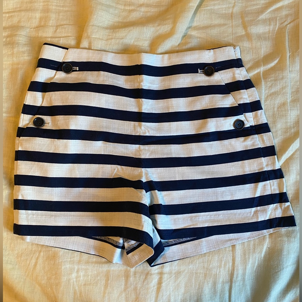 J.Crew Side Button Stretch Grasscloth Sailor Shorts in Navy Size 6 NWOT